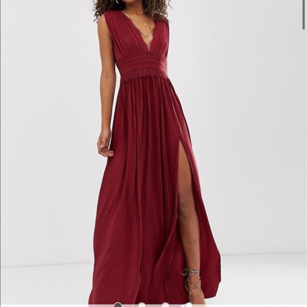 ASOS Pleated Maxi Dress Burgundy